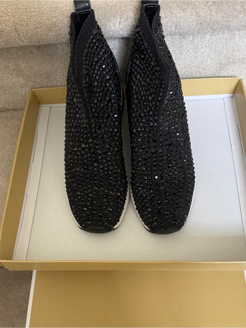 Michael Kors Black Crystal-Embellished Slip-On Slippers
